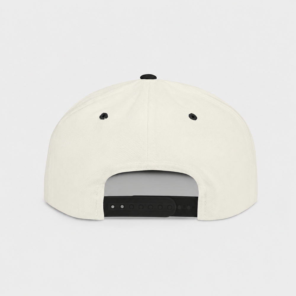 Natural/Black Shroom Heads snapback, rear view showing the black adjustable closure.