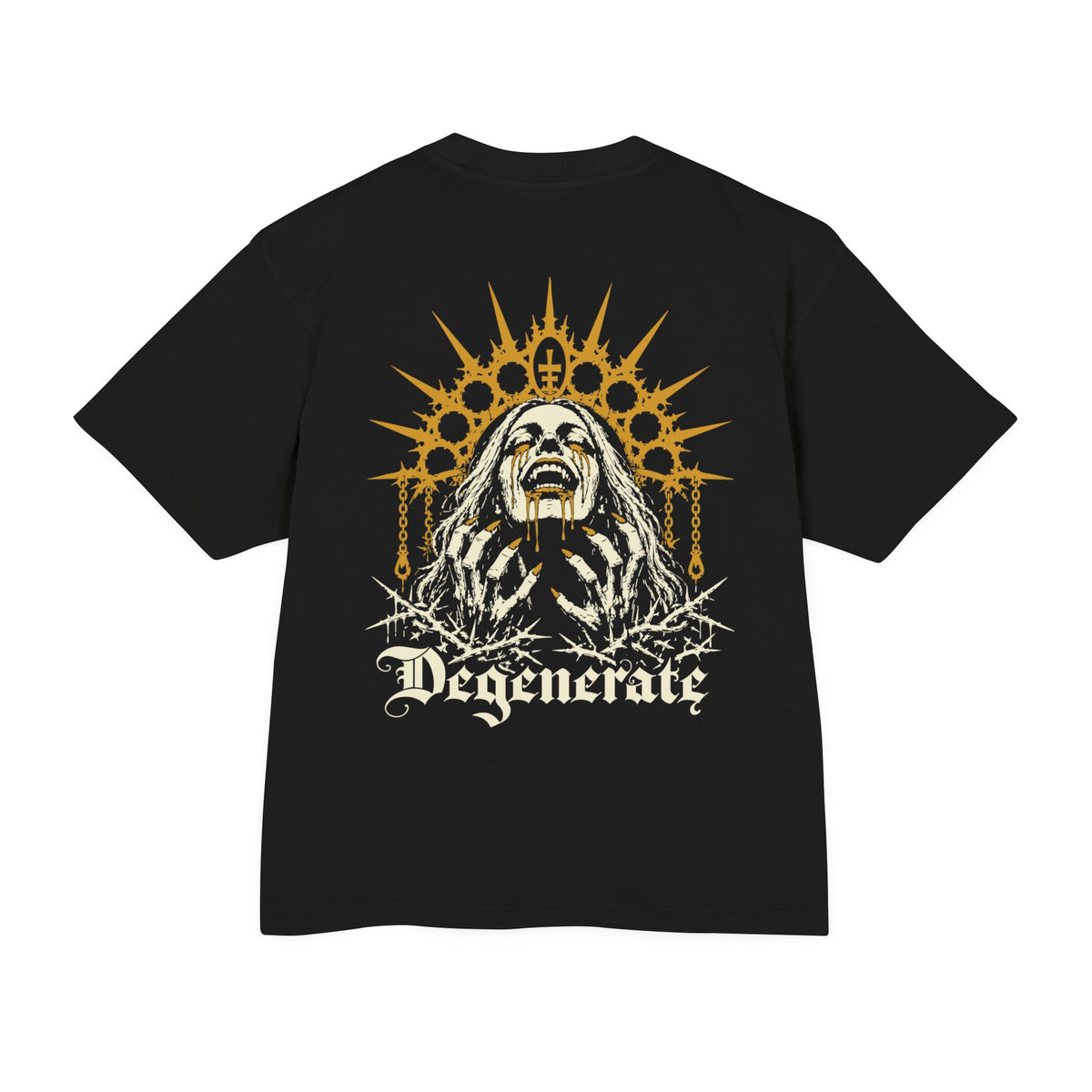 Degenerate Premium Tee — Gothic Sunburst Back Print